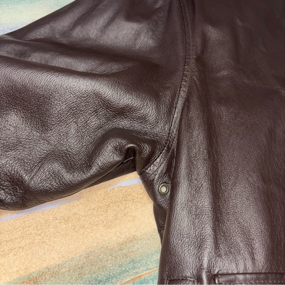 Air Force Airborne Leathers Brown Leather Bomber Jacket with US Flag Size L T - Picture 5 of 10
